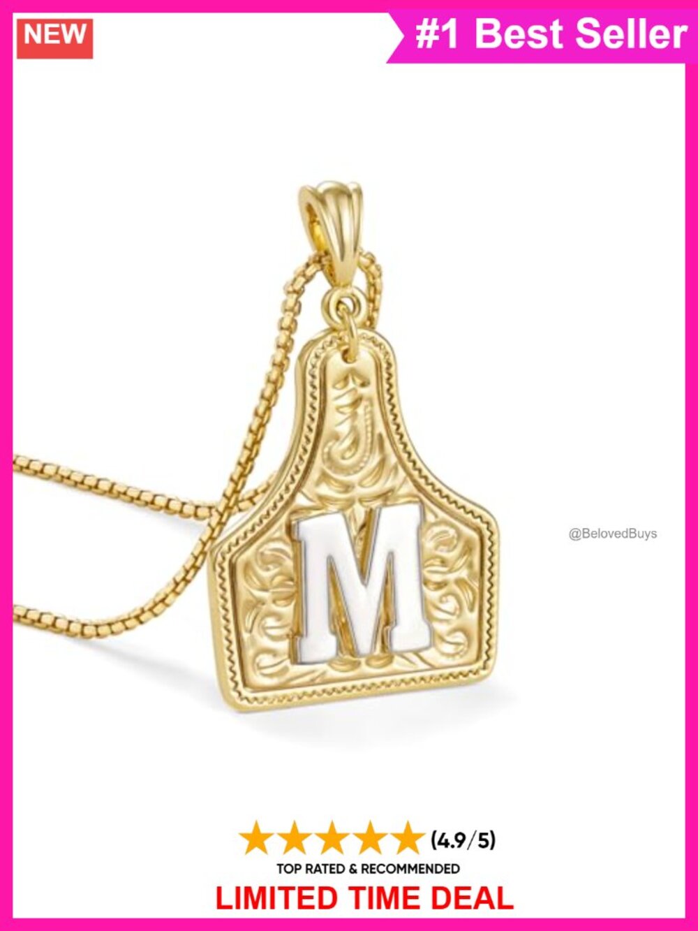 14K Gold Plated Western Initial Necklace Box Chain Pendant